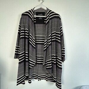 Ubu Womens Black & White Striped Open Front Cardigan Sweater Size 3X Lightweight